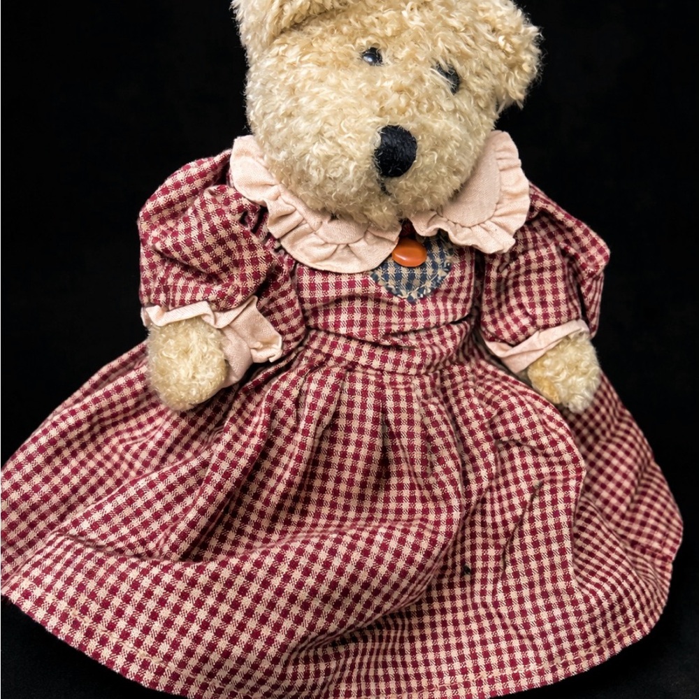 Boyds Bears Plush Bear in Red Gingham Dress with Cream Collar